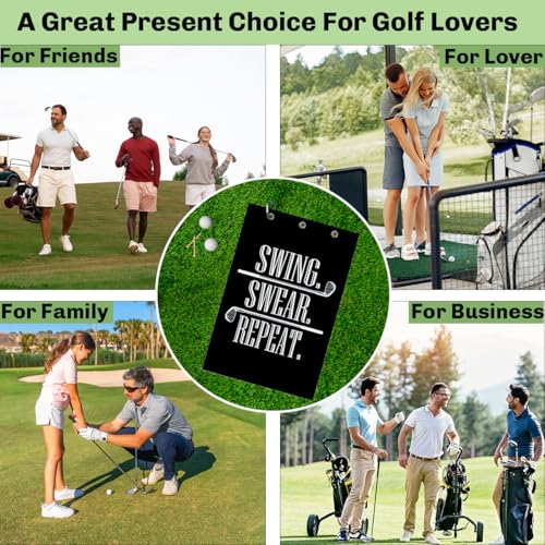 Swing Swear Repeat Funny Golf Towel, Microfiber Black Golf Towel with Clip, Perfect Retirement Birthday Gifts for Men Women Golfers Grandpa Dad Wife Mom Husband, Golfer Accessories Gifts, 16x24 Inch - color: Swing Swear Repeat Black Golf