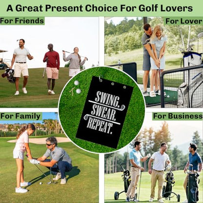 Swing Swear Repeat Funny Golf Towel, Microfiber Black Golf Towel with Clip, Perfect Retirement Birthday Gifts for Men Women Golfers Grandpa Dad Wife Mom Husband, Golfer Accessories Gifts, 16x24 Inch - color: Swing Swear Repeat Black Golf