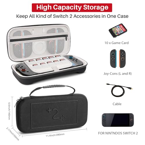 CBDYWVR Carrying Case for Nintendos Switch 2(2025) ,Ultra Slim Premium Portable Travel Case Compatible with Switch 2 Accessories,Switch 2 StorageCase with 10 Game Card Slots,Accessories Storage Bag