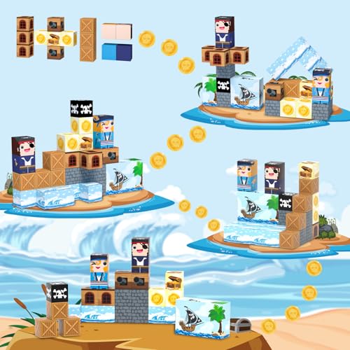 Bmag Magnetic Building Blocks for Kids,35 PCS Pirate-Themed Set, STEM Educational Magnet Toys for Kids Ages 3+, Travel Friendly Toys with Storage Box, Gifts for Boys and Girls - size: 35Pcs