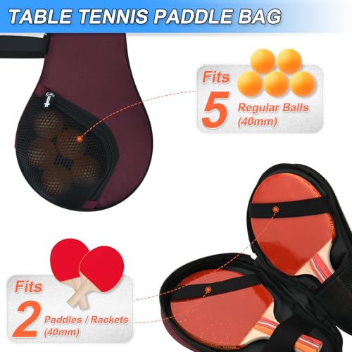 Cosmos Table Tennis Paddle Bag Paddles Case Cover Waterproof Ping Pong Racket Bat Storage Case Holder with Ping Pong Ball Mesh Storage Pocket Organizer, Fits 2 Paddles - color: Burgundy