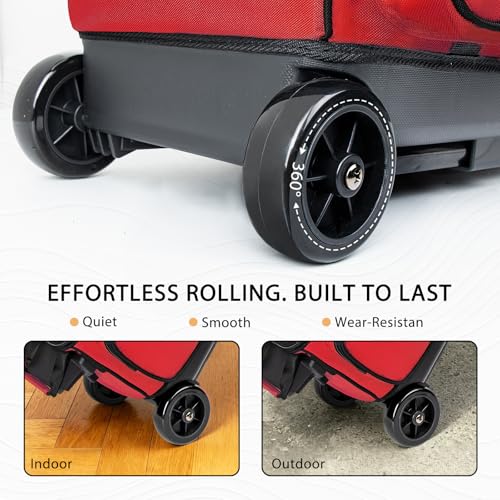 Goloni Double Roller 2 Ball Bowling Bag with Separate Shoe Compartment,2 Ball Bowling Bag with Wheels,Retractable Handle Extends to 40" - color: Red