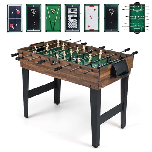 Giantex 10-in-1 Multi Game Table, Combo Game Table Set w/Hockey, Foosball Pool Ping-Pong Chess Cards Checkers Bowling, Shuffleboard, Backgammon, Adult Size Foosball Table for Game Room, Family - size: 41.5"L x 24"W x 31.5"H, style: 10-in-1