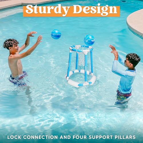 Sloosh Pool Basketball Hoop Set, Floating Basketball Pool Game, Swimming Floats Toys with Balls Pump, Summer Outdoor Water Play Toy for Kids and Adults (Blue) - color: Blue