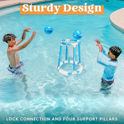 Sloosh Pool Basketball Hoop Set, Floating Basketball Pool Game, Swimming Floats Toys with Balls Pump, Summer Outdoor Water Play Toy for Kids and Adults (Blue) - color: Blue