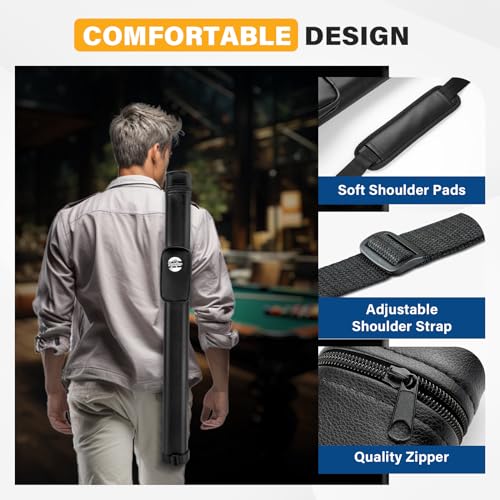 Trymaker Pool Cue Case, 1×1 Hard Pool Stick Case Holds 1 Complete of 2-Piece Cue (Not for 3/4 Cues), Made of Faux Leather Pool Cue Accessories - color: Black