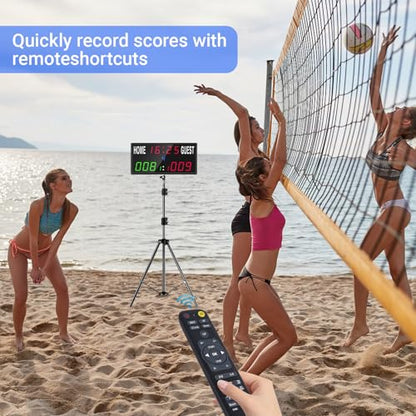 Samshow 2025 LED Electronic Scoreboard Digital Score Keeper with Remote, Basketball Scoreboard with Shot Clock & Timer & 12/24h Real Time for Football/Corn Hole/ping Pong/Table Tennis - style: 2025 6 digital led scoreboard-no tripod