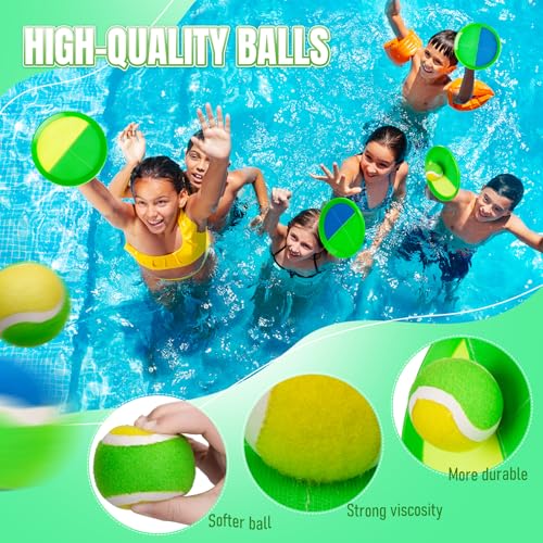 Toss and Catch Ball Game Set, 4 Paddles and 4 Balls Outdoor Paddle Catch Game for Kids, Backyard Beach Pool Yard Toy, Summer Birthday Gift for Boys Girls Ages 4-12 - color: Green Blue+yellow Green