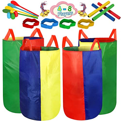 4-8 Player Potato Sack Race Bags Backyard Games for Kids and Adult, Field Day Birthday Party Outdoor Games for Kids Family,Carnival Game,Egg and Spoon Race,3 Legged Race,Relay Batons,Easter Fun Games