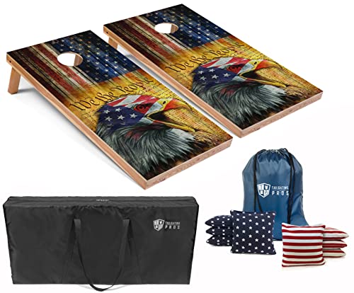 Tailgating Pros American Themed Lightweight Corn Hole Board Set w/Bean Bags and Carrying Case - 4'x2' Cornhole Toss - color: We the People Flag
