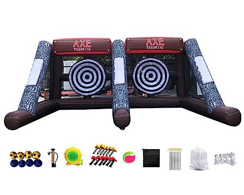 Inflatable Axe Throwing + Inflatable Ball Toss Target Dart Board (24 Axes+16 Toss Ball+ 8 Soccer Balls) for Backyard/Birthday/School/Team/Party Events, Double Darts for 2 Players