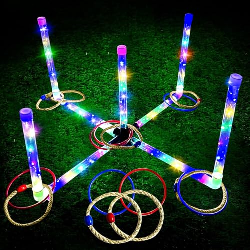 Ring Toss Outdoor Games with 16 Rings, Backyard Games Lawn Games for Adults & Kids, Backyard Camping Activities, Outdoor Games for Kids, LED Ring Toss - color: Classic