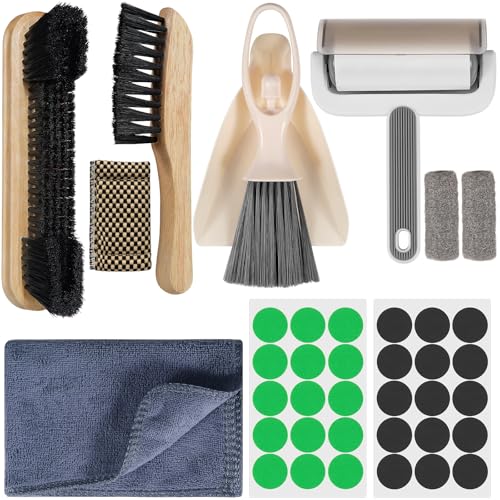 Billiard Pool Table Brushe Kit: 10 Piece Set with 2 Pool Table Brushes,2 Ferrule Polish Cloths,2 Cue Polish and Cleaning Cloths,Lint Roller,Dustpan and Broom,15 Marker Dots,15 Felt Repair Patches