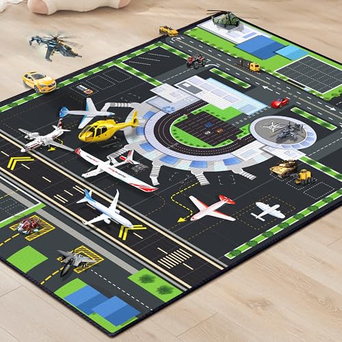 Airport Rug for Boys Playroom, 5' x6'6" Airplane Mat with City Traffic System and Aircraft Runway, Airport Carpet Non-Slip Playmat Washable Area Rug for Kids Bedroom - color: Airport01, size: 5'x 6'6"