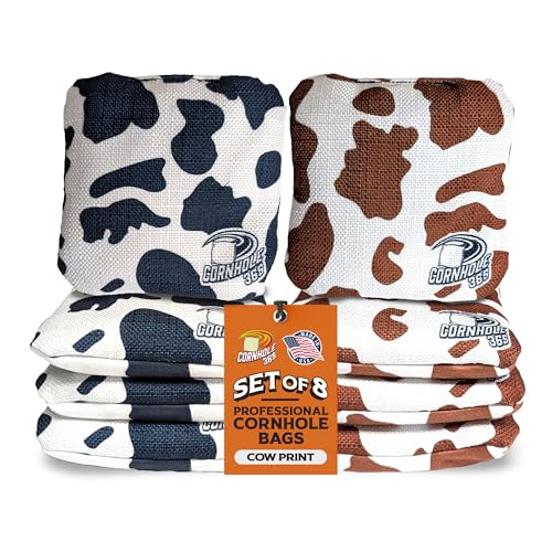 Cornhole365 - Stick & Slide - Professional Corn Hole Bag - Heavy-Duty Double-Stitched Polyester Fabric & Resin Filling for All-Weather - Versatile Regulation Size Cornhole Bean Bags - Set of 8 - color: Cow