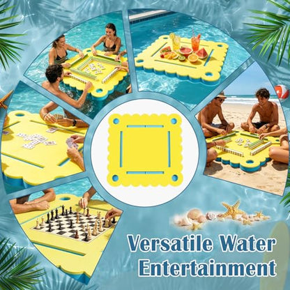 36" Foldable Floating Mahjong Table for Pool, 3-in-1 Foam Board Mat for Card Games, Scrabble, Dominoes, Waterproof Pool Mahjong Float Desk for Adults Summer Swimming Pool Party Tray