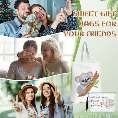 Sieral 2 Pcs Animal Lover Bag Gift for Women Travel Canvas Tote Portable Zipper Pouch Canvas Reusable Grocery Tote - style: Koala