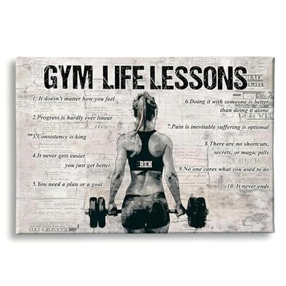 CENOVACY Personalized Gym Life Lessons Canvas, Custom Gym Motivational Poster Wall Art, Inspirational Fitness Gift For Girl Woman Gymmer Lovers - color: Design 09