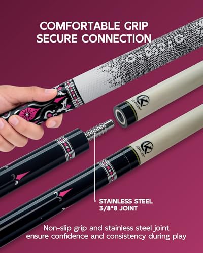 KONLLEN Maple Pool Cue Stick for Adults - Features Low Deflection Shaft, Titanium Alloy 3/8x8 Joint, and 12mm Tip - color: K-02Wmaple