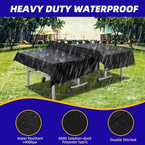 Outdoor Ping Pong Table Cover for 10.7x7.4 ft Table, Heavy Duty 600D Waterproof Polyester, UV Fade Resistant, Windproof Buckle Straps, Fits Folding & Flat Tables, Storage Bag, Dark GrayBlack - color: Black