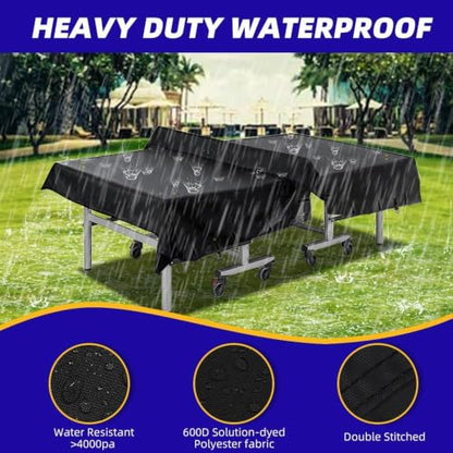 Outdoor Ping Pong Table Cover for 10.7x7.4 ft Table, Heavy Duty 600D Waterproof Polyester, UV Fade Resistant, Windproof Buckle Straps, Fits Folding & Flat Tables, Storage Bag, Dark GrayBlack - color: Black