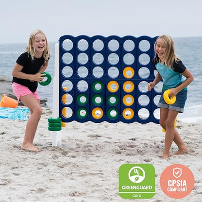 ECR4Kids Jumbo 4-to-Score Giant Game with 42 Rings and Reset Sliders, Kids Games, Blue/Gold - color: Blue/Gold