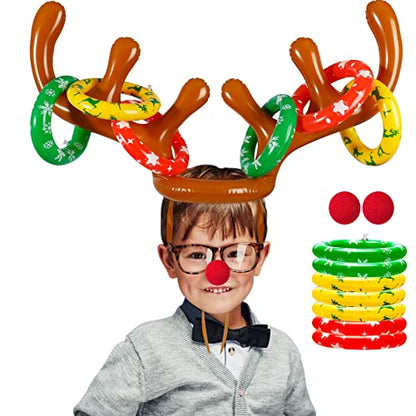 Max Fun Inflatable Reindeer Antler Ring Toss Christmas Games Indoor Outdoor Party Games Hat for Xmas Gifts Holiday Party Supplies Favors Games for Family - style: Style B -4PACK