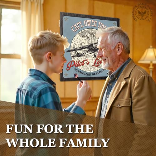 Personalized Dart Board Cabinet Set with 6 Steel Tip Darts, Paper Dartboard, Chalk & Eraser (21.5 x 21.5 x 2.75) - Man Cave Dart Boards for Adults - style: Pilot's Lounge