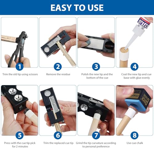 11-in-1 Billiards Pool Cue Tip Shaper, Pool Cue Tips Replacement Kit, Pool Cue Tips,Pool Cue Tip Tool for Replacement and Shaping Cue Tips - color: Black