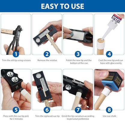 11-in-1 Billiards Pool Cue Tip Shaper, Pool Cue Tips Replacement Kit, Pool Cue Tips,Pool Cue Tip Tool for Replacement and Shaping Cue Tips - color: Black
