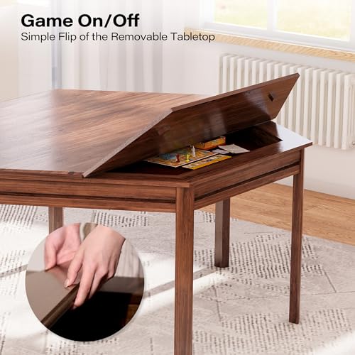 LAUSAINT HOME Board Game Table, 59" Hexagon Gaming Table with Removable Table Top & Play Mat for 6 Players, Includes Detachable Cup Holders and Trays for Dining, Card, DND, Poker in Walnut - size: Hex Table