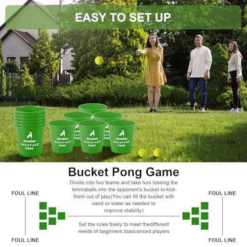 Aivalas Yard Pong Outdoor Games, Giant Yard Games Set with 12 Buckets and Balls for Adults and Family, Toss Game Throwing Games for Beach, Camping, Lawn and Backyard - color: Green