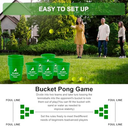 Aivalas Yard Pong Outdoor Games, Giant Yard Games Set with 12 Buckets and Balls for Adults and Family, Toss Game Throwing Games for Beach, Camping, Lawn and Backyard - color: Green