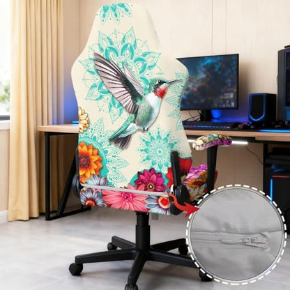 Suobstales Boho Mandala Hummingbird Pattern Gaming Chair Covers, Stretchable Office Computer Chair Slipcover with Armrest Covers, Elastic Seat Protector for Office Reclining Racing Game Chair - color: Boho Mandala Hummingbird