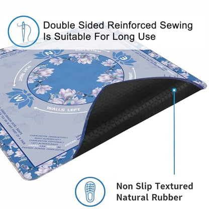 LZSIG Blue Foral Mahjong Mat for Table with Printed Rules, 33×33 Inches | Anti-Slip, Waterproof, Noise-Reducing Table Cover for American Mahjong, Poker, Board Games , Dominoes, and Card Games - color: Blue-3