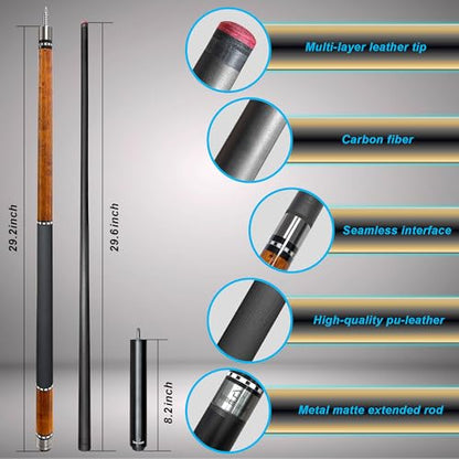 HomeSeason 58inch Carbon Fiber Pool Cue Stick with Screw-in Extension and Leather Case, 18oz Low Deflection Professional Cue Stick for Billiards, 13mm Tip - color: 20oz/Brown
