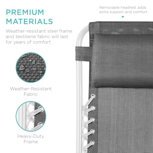 Best Choice Products Set of 2 Adjustable Steel Mesh Zero Gravity Lounge Chair Recliners w/Pillows and Cup Holder Trays - Ice Gray/White - color: Ice Gray/White, size: Standard