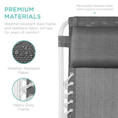 Best Choice Products Set of 2 Adjustable Steel Mesh Zero Gravity Lounge Chair Recliners w/Pillows and Cup Holder Trays - Ice Gray/White - color: Ice Gray/White, size: Standard