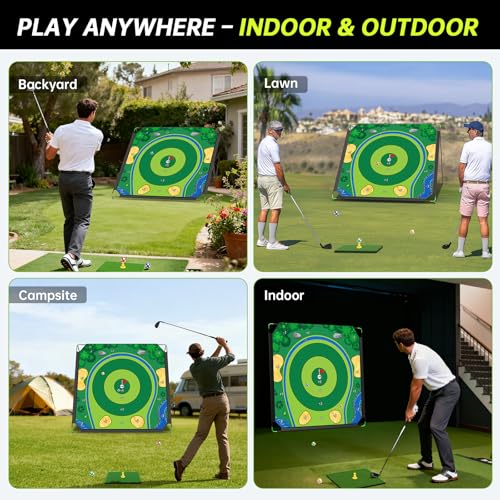IGRL Golf Chipping Game Set, 71 X 71 in Large Golf Practice Mat with 2 Adjustable Clubs, Hitting Mat, 24 Sticky Balls, 2 Golf Tees, Scoreboard & Carry Bag, Indoor Outdoor Training Game for Adults