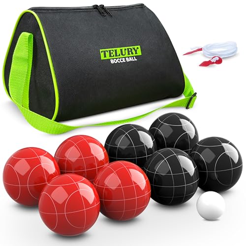 Bocce Ball Set 100mm Regulation Size and Weight for Lawn, Beach Bocci Game Sets for 2-8 Players (Red and Black) - color: Red and Black