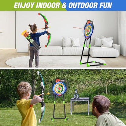 HYES 2 Pack Kids Bow and Arrow, LED Light Up Archery Set with 24 Suction Cup Arrows, Indoor Outdoor Sport Dinosaur Toys Gifts for 3 4 5 6 7 8 9 10 11 12 Year Old Boys Girls - size: 2 pack-led standing target