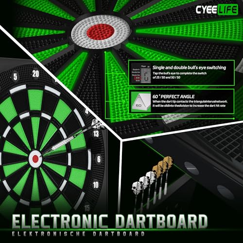 CyeeLife Electronic Dart Board,Soft Tip Dartboard Set,Digital Electric Dart Boards with LED,12 Darts 24 Flights 50 Tips 2 Flight Protectors Power Adapter - color: Electronic DartBoard + Dart Set + Throw Line