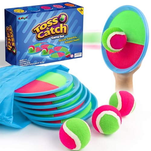 Ayeboovi Kids Toys Toss and Catch Ball Game 6 Paddles 3 Balls Outdoor Beach Pool Yard Games Toys for 3-12 Years Old Boys Girls Family Games Birthday Gift Easter Basket Stuffers for Kids - style: 6 Paddles 3 Balls