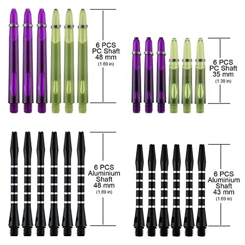 Dart Shafts for Soft and Steel Tips Aluminum Alloy Nylon Shaft PC Shaft Dart Stems 24 Pack