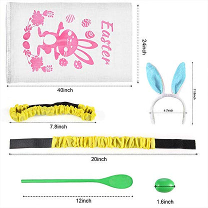 18PACK Easter Party Games for Kids, Easter Potato Sack Race Bags,Bunny Ears Headbands, Egg and Spoon Race Games,Legged Relay Race Bands,Easter Outdoor Games for Easter Eggs Hunt,Easter Party Supplies