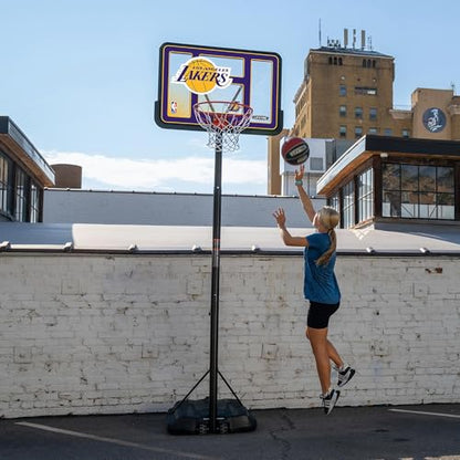 Lifetime NBA Los Angeles Lakers Portable Basketball Hoop, Adjustable Height 7.5-10 Ft, 44 Inch Shatterproof Fusion Backboard, Base with Wheels - color: Los Angeles Lakers