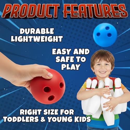 Kids Bowling Set - 10 White Plastic Pins & 2 Lightweight Bowling Balls - Family Fun Indoor & Outdoor Toddler Bowling Set Game for Boys & Girls, Educational & Active Play Toy, Birthday Gift Ages 3+ - color: Classic Bowling Ball Set