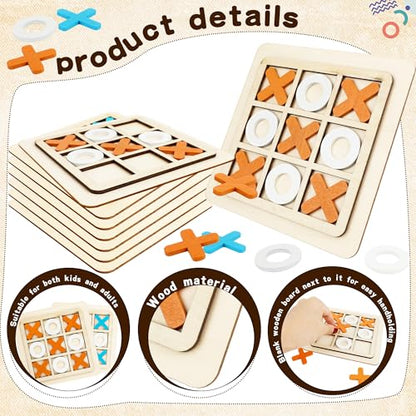 12 Pack Wooden Tic Tac Toe Games Wood Tic-Tac-Toe Bulk XO Table Chess Board Game for Boys Girls Family Activities Educational Toys Birthday Party Favors