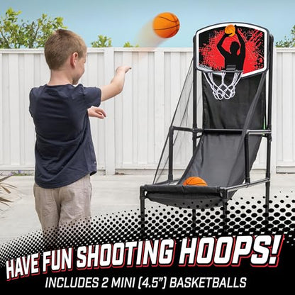 GoSports 2 in 1 Basketball and Football Toss Arcade Game for Kids Ages 3 to 8 Indoor and Outdoor Sports Toy with Hoop, Target, Balls & Pump for Backyard and Playroom Fun