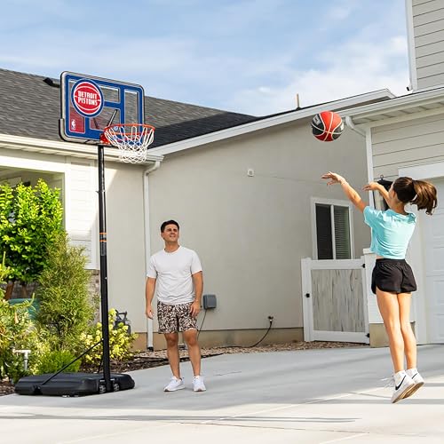 Lifetime NBA Detroit Pistons Portable Basketball Hoop, Adjustable Height 7.5-10 Ft, 44 Inch Shatterproof Fusion Backboard, Base with Wheels - color: Detroit Pistons
